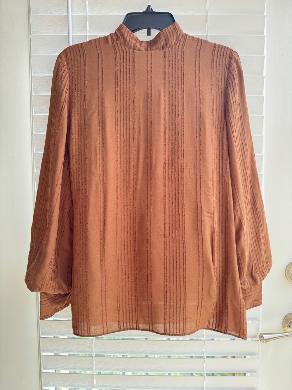 Brown Ribbed High-Neck Tunic Top - Picture 3 of 12